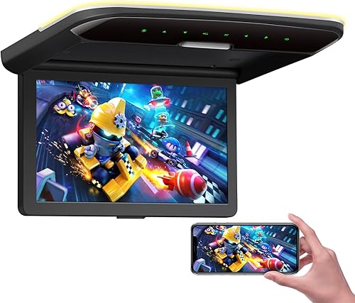 XTRONS 10.2 Inch Digital TFT Screen Ultra-thin Roof Mounted Monitor 1080p Video Car Overhead Player with Dual AV Input Speaker 120° Rotating Screen Support HDMI Port Door Control