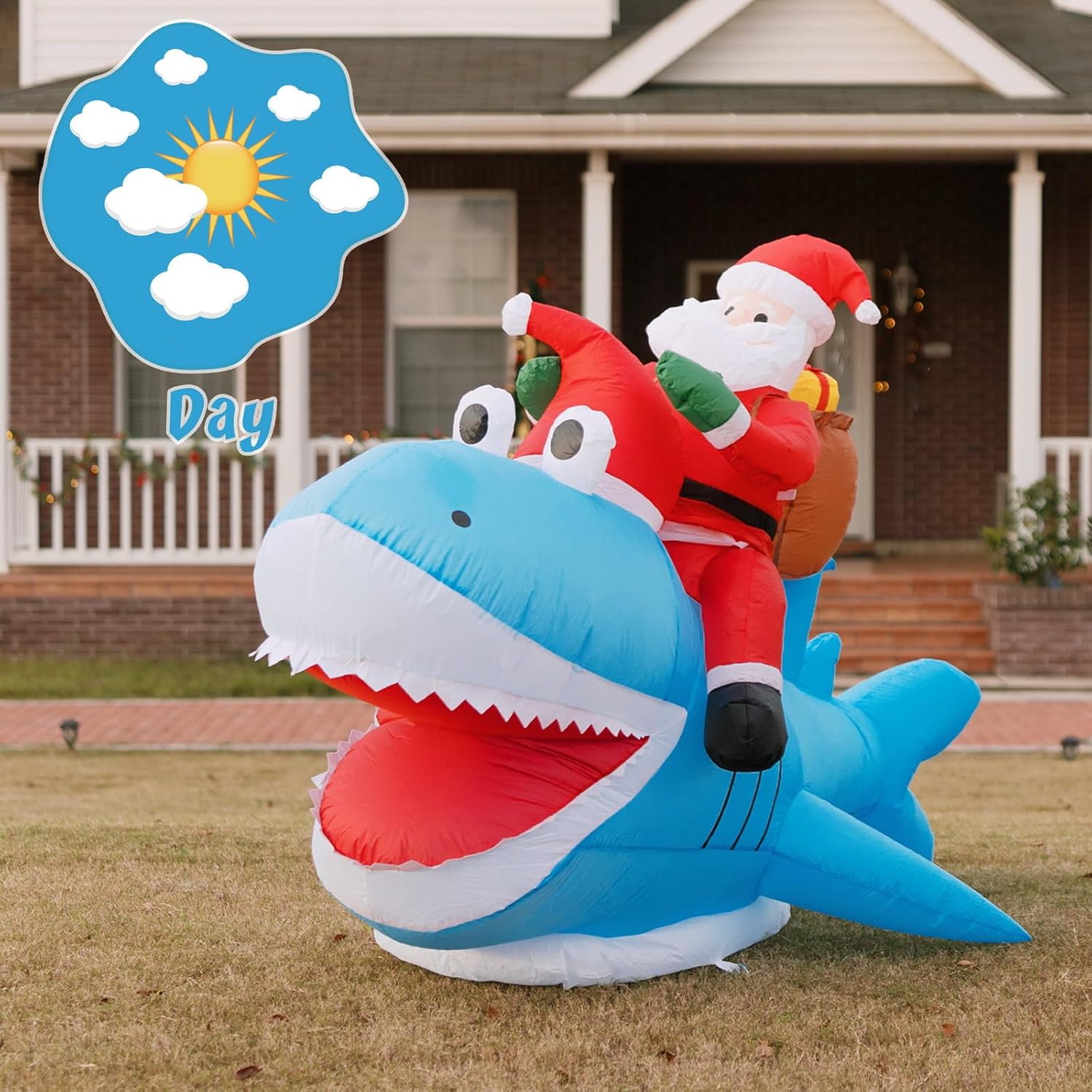 JOYHALO Christmas Inflatables Santa, 8.8 FT L Santa Riding Shark Inflatable, 5.3FT H Outdoor Christmas Blow Ups, Christmas Yard Decorations Outdoor Indoor Garden Lawn Xmas Decor