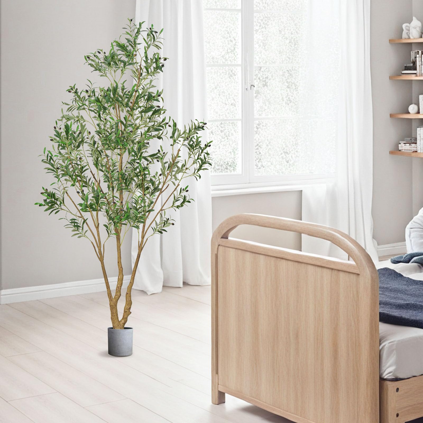 VEVOR Arbre Artificiel 2,4 m Olivier avec Pot Noir Faux Arbre Décoration Intérieur