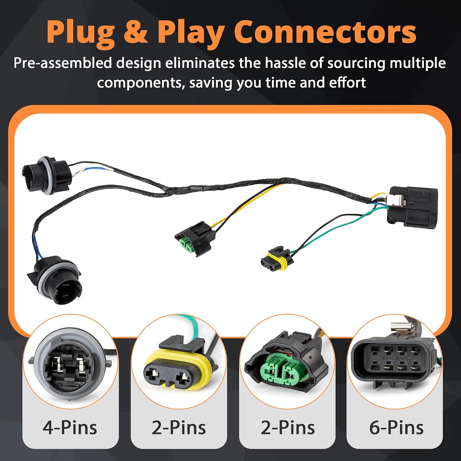 2pcs Headlight Wiring Harness Assembly with Headlamp Socket & Connector for Chevrolet 2008-2013 Silverado 1500, for 2008-2014 Silverado 2500HD 3500HD Replace# 25962806 645-745 15841609
