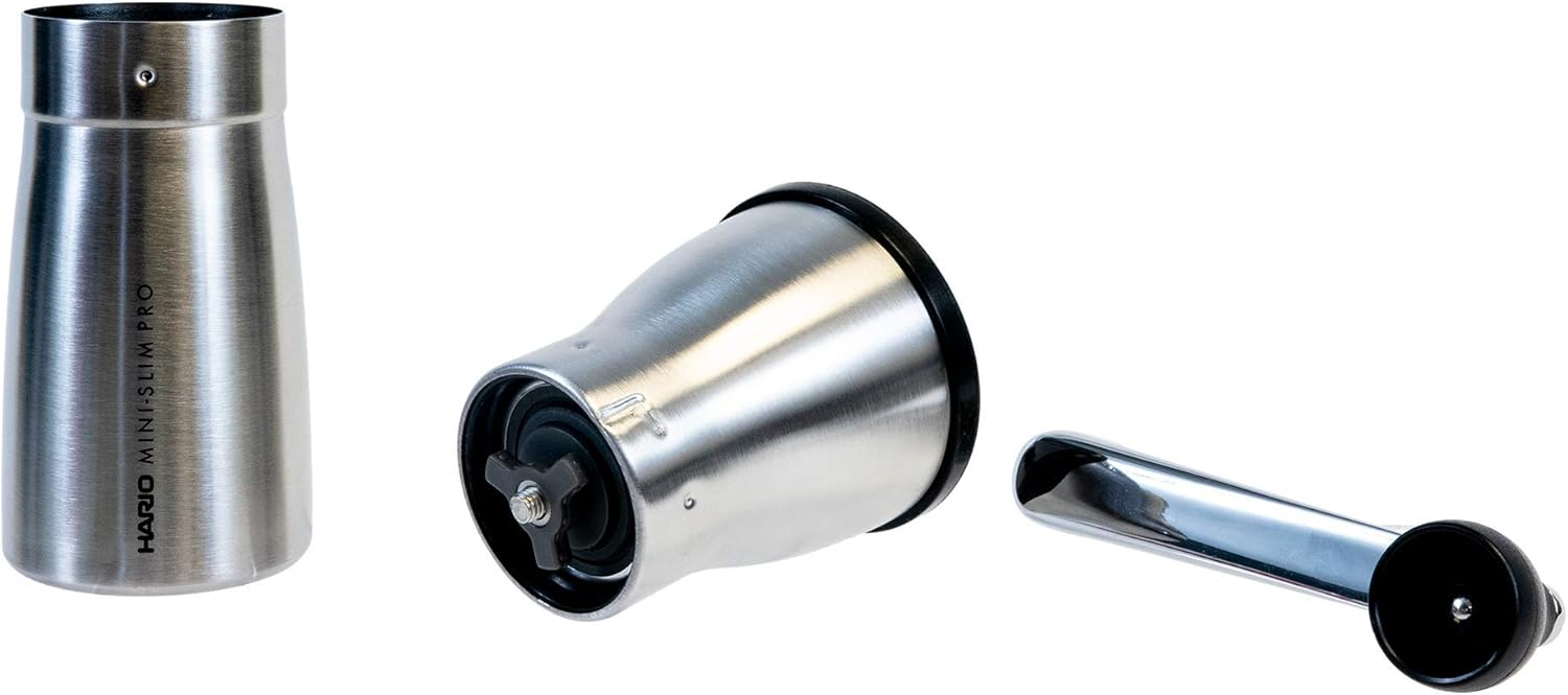 Disassembled Hario Mini-Slim Pro grinder parts