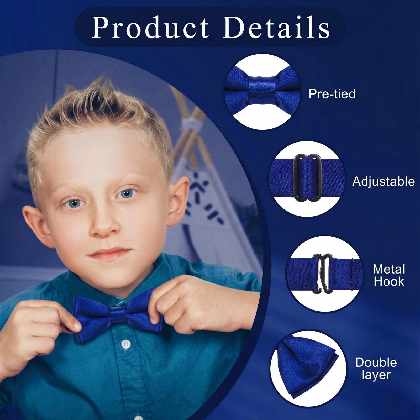 Pajarita y Corbata para Niño (Pack de 2), Azul Marino, Preatada y Ajustable para Graduación, Boda y Eventos Formales, Accesorios de Traje Infantil Elegantes
