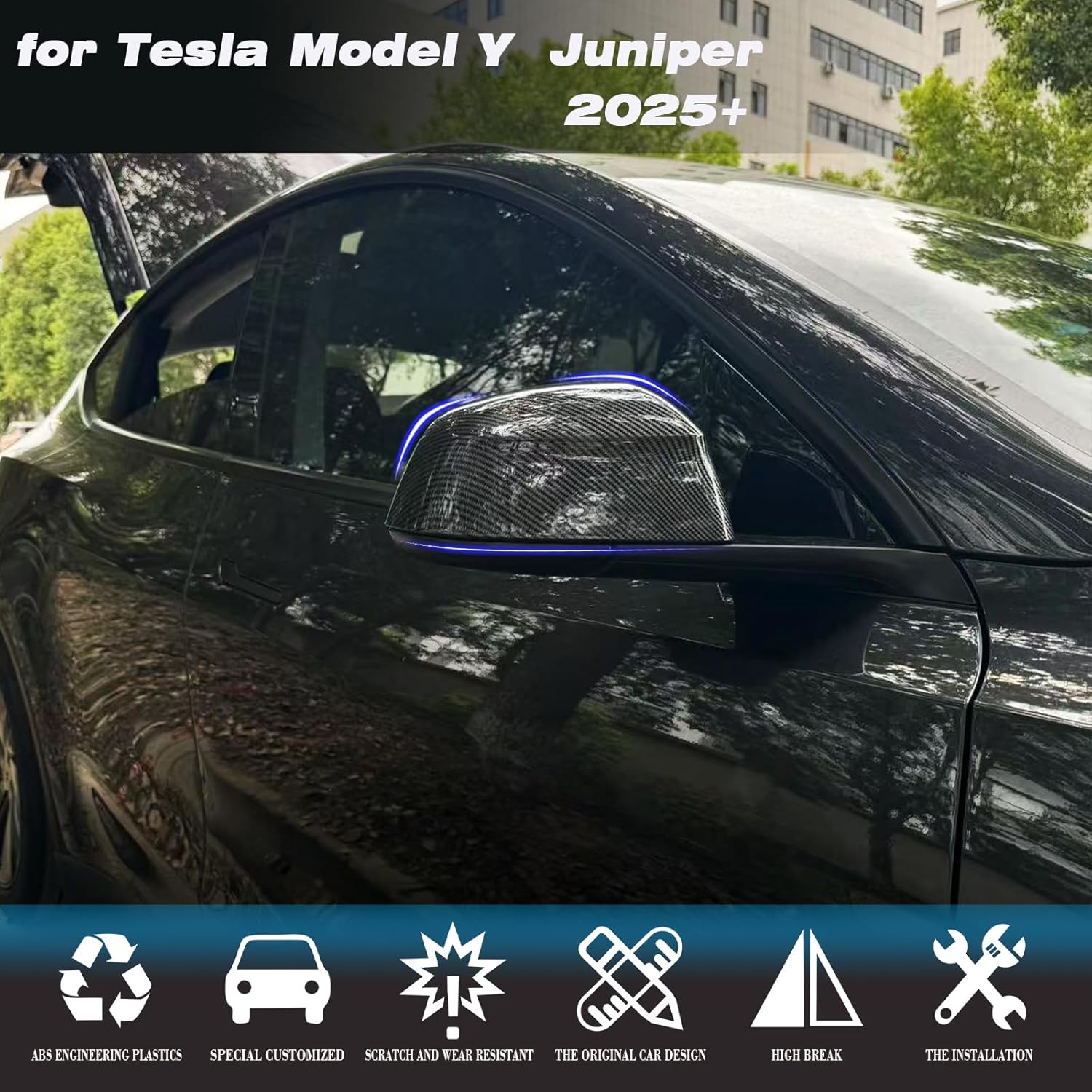 for Tesla Model Y Juniper Rearview Mirror Guard Cover, Side Mirror Cover Exterior Accessories fit for 2025 Model Y Juniper (MY Juniper-Gloss Carbon Fiber Pattern)