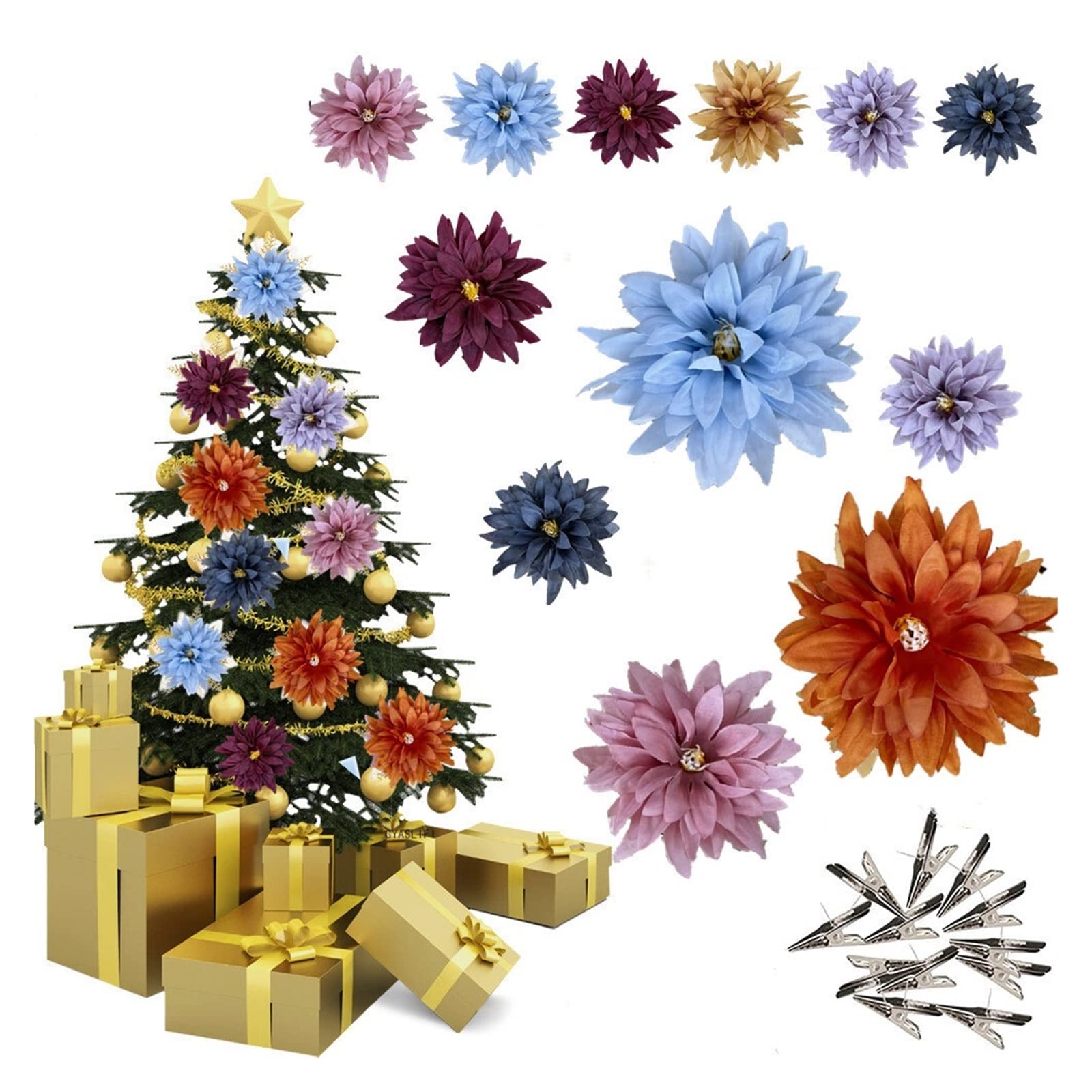 Amazon.co.jp: 造花 人工クリスマスの花 クリスマスツリーの飾り