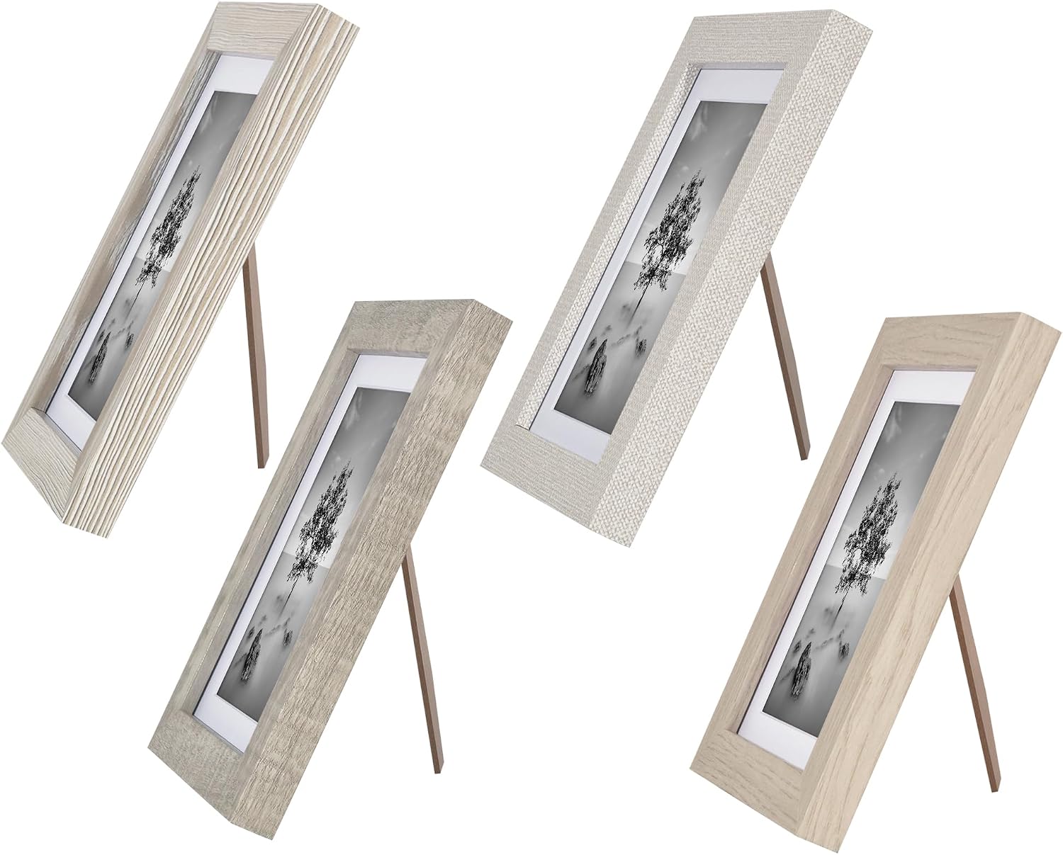 Americanflat 5x7 Picture Frame Set of 4 - Use as 4x6 Picture Frame with Mat or 5x7 Frame Without Mat - Rustic Picture Frames with Textured Engineered Wood, Shatter Resistant Glass, and Easel