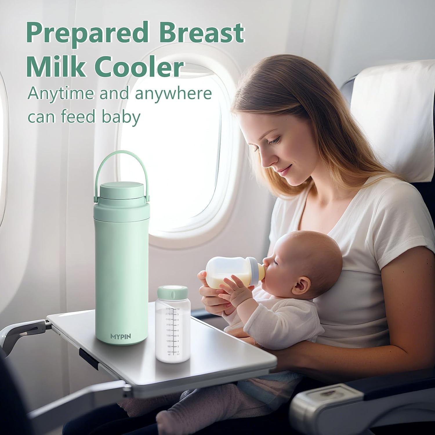 MYPIN 22oz Portable Breast Milk Cooler for Outdoor, 360° Cooling Tubes for 24 Hours with 2pcs Baby Bottles Reusable Storage Container, Larger Capacity Stainless Steel Travel Breastmilk Chiller
