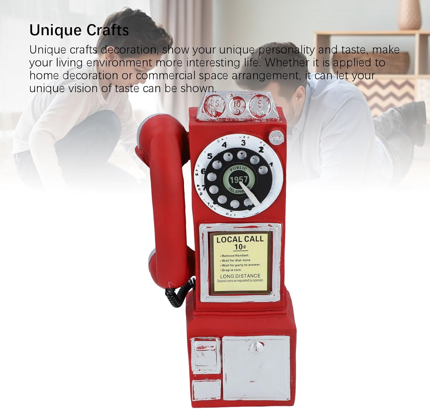 Retro Telephones Ornament, Wall Mounted Vintage Rotate Classic Look Dial Pay Phone Model Decoration, Antique Rotary Dial Payphone Ornament, Phone Prop for Home Cafe Hotel (Red)