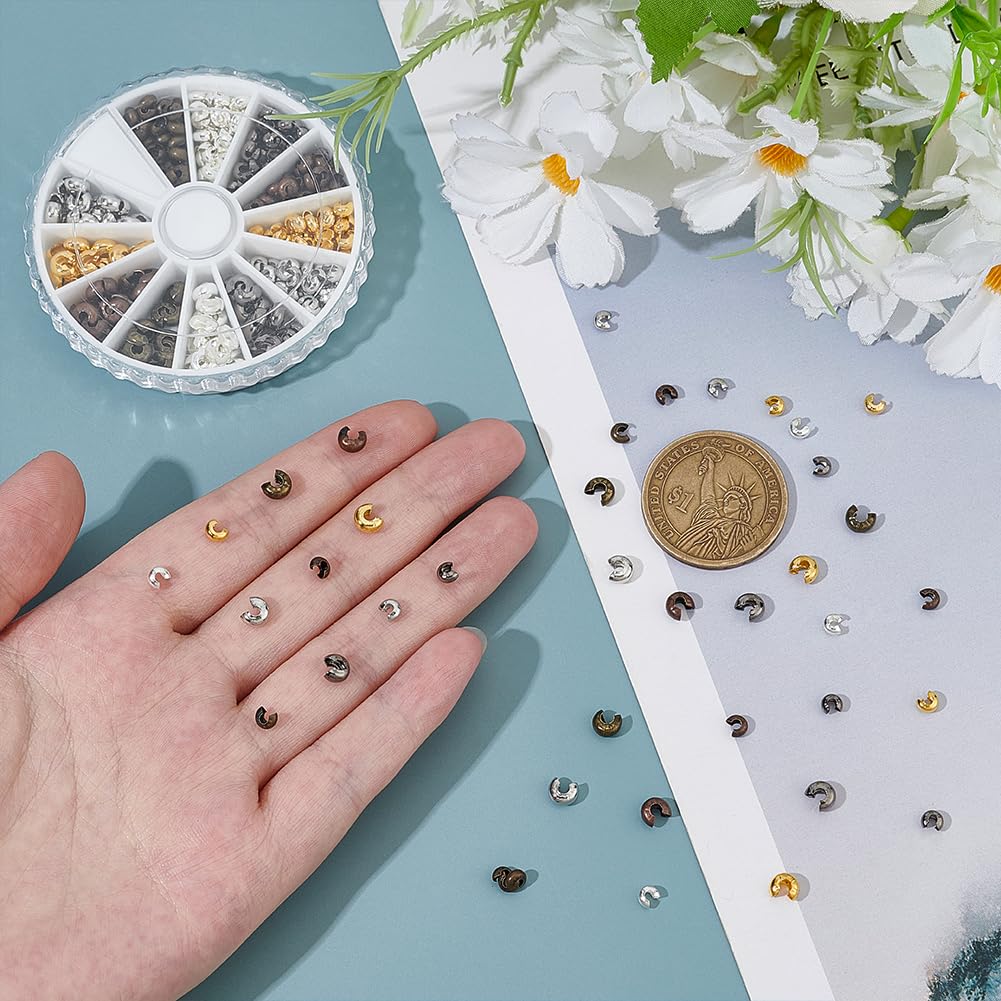 420pcs Brass Crimp Beads - 6 Color Mixed 3x3mm Tube Beads For Jewelry Making, Bracelets & Necklaces