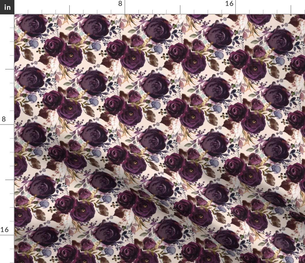 Spoonflower Fabric - Boho Plum Roses Purple Rose Florals Fall Floral Watercolor Autumn Printed on Petal Signature Cotton Fabric Fat Quarter - Sewing Quilting Apparel Crafts Decor