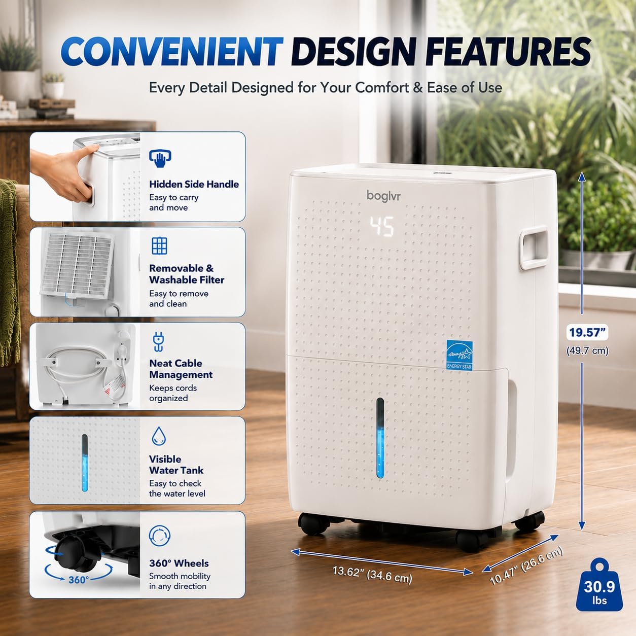 4500 Sq.Ft. Energy Star Dehumidifier for Basement, Max 80Pint/Day Smart WiFi Dehumidifier with Drain Hose, Voice & APP Control, Adjustable Humidistat for Home, Bedroom, Bathroom, Garage, RV(White) 9 71DoatEncIL. AC SL1254