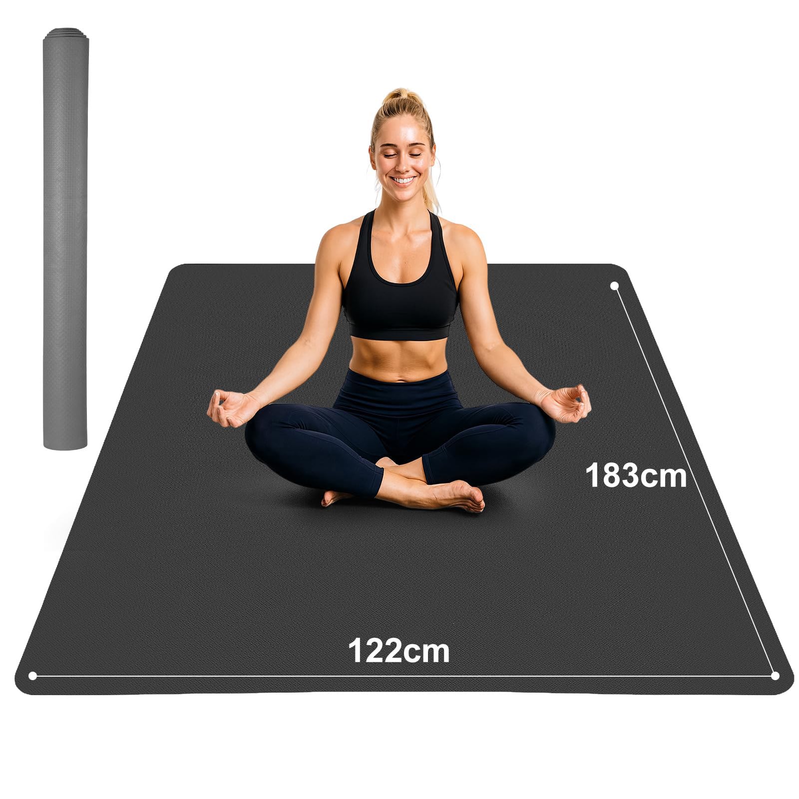 Stepwaver Extra Large Yoga Mat 183x122cm 6mm thick, Non-Slip Exercise Mat Ultra Durable, Wide Gym mats for Home, Yoga, Pilates, Workout Stretching (Barefoot Exercise) - Black