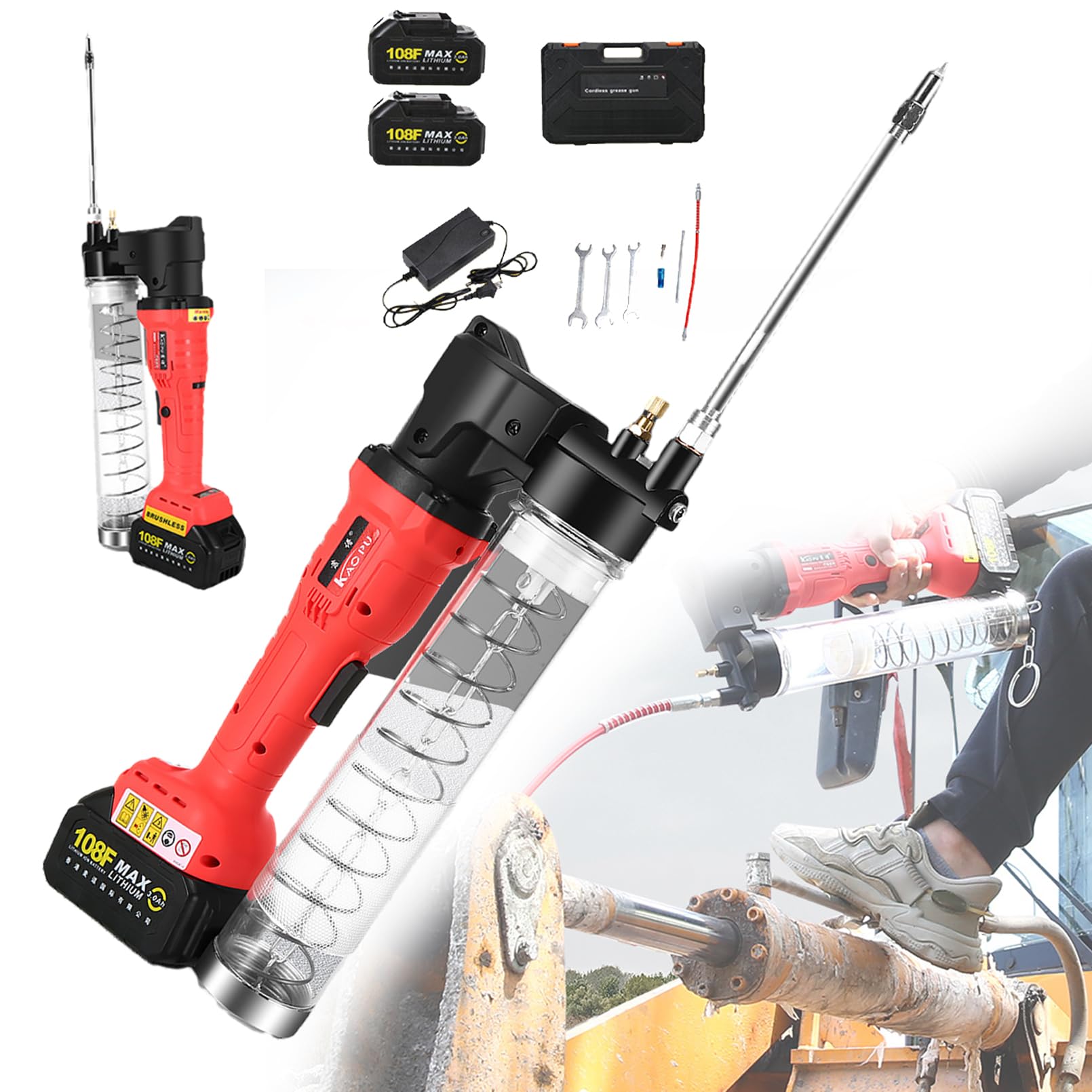 Pistolet graisseur autonome 18V avec étui rigide pour l'entretien des outils de ferme