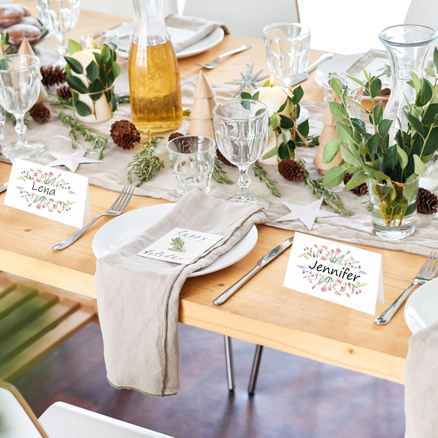 50Pcs Place Cards for Table, Floral Name Card for Table Setting, 3.3" x 2" Tent Cards for Wedding Engagement Bridal Shower Birthday