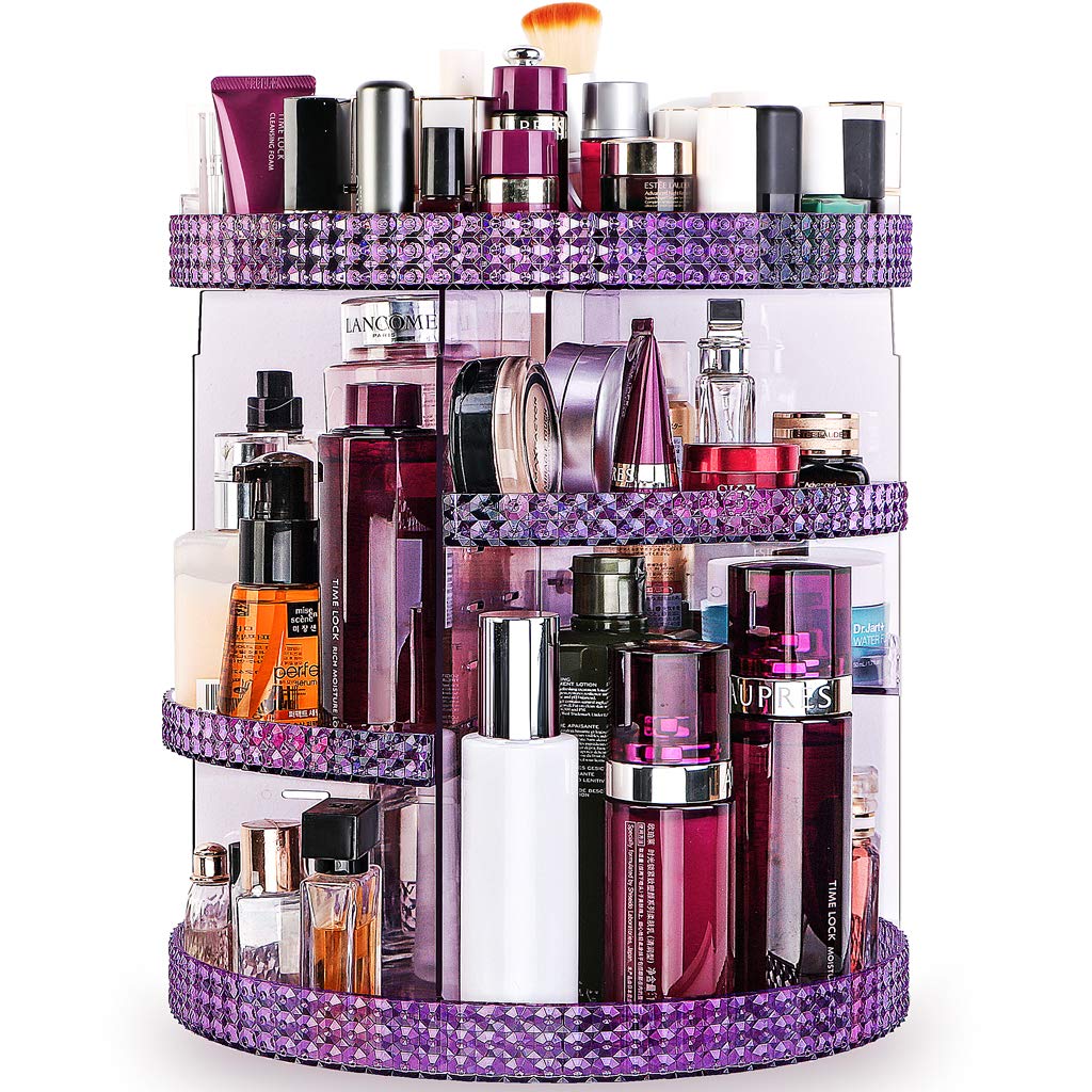 Amazon Com Famitree Rotating Makeup Organizer Acrylic Clear Perfume Organizer 7 Adjustable Layers Large Capacity Cosmetic Carousel Fits Different Cosmetics For Vanity And Bathroom Plus Size Purple Beauty