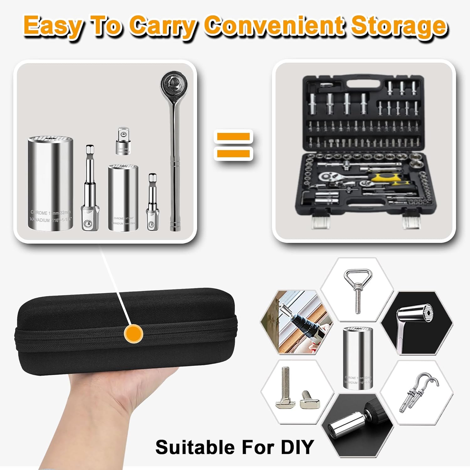 Universal Socket Wrench Set (11-32mm 7-19mm),super socket unscrew any bolt,Professional Sockets Tools with Power Drill & 3/8 inch Ratchet Wrench Adapter Chrome Vanadium Steel