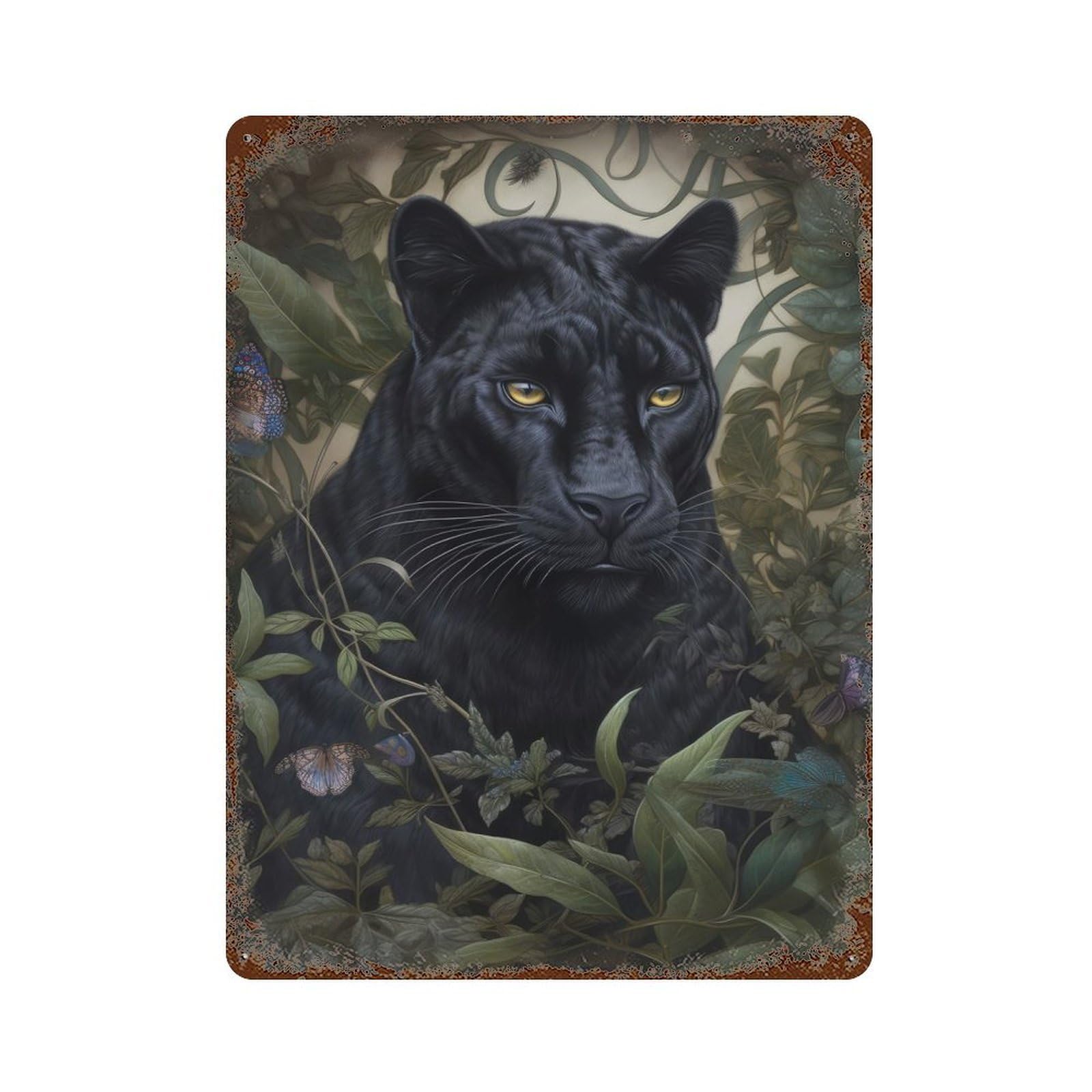 Whimsical Black Panther Rusty Metal Tin Sign 15.7"x11.8", Classic Wall Plaque for Pub, Kitchen And Man Cave Decor