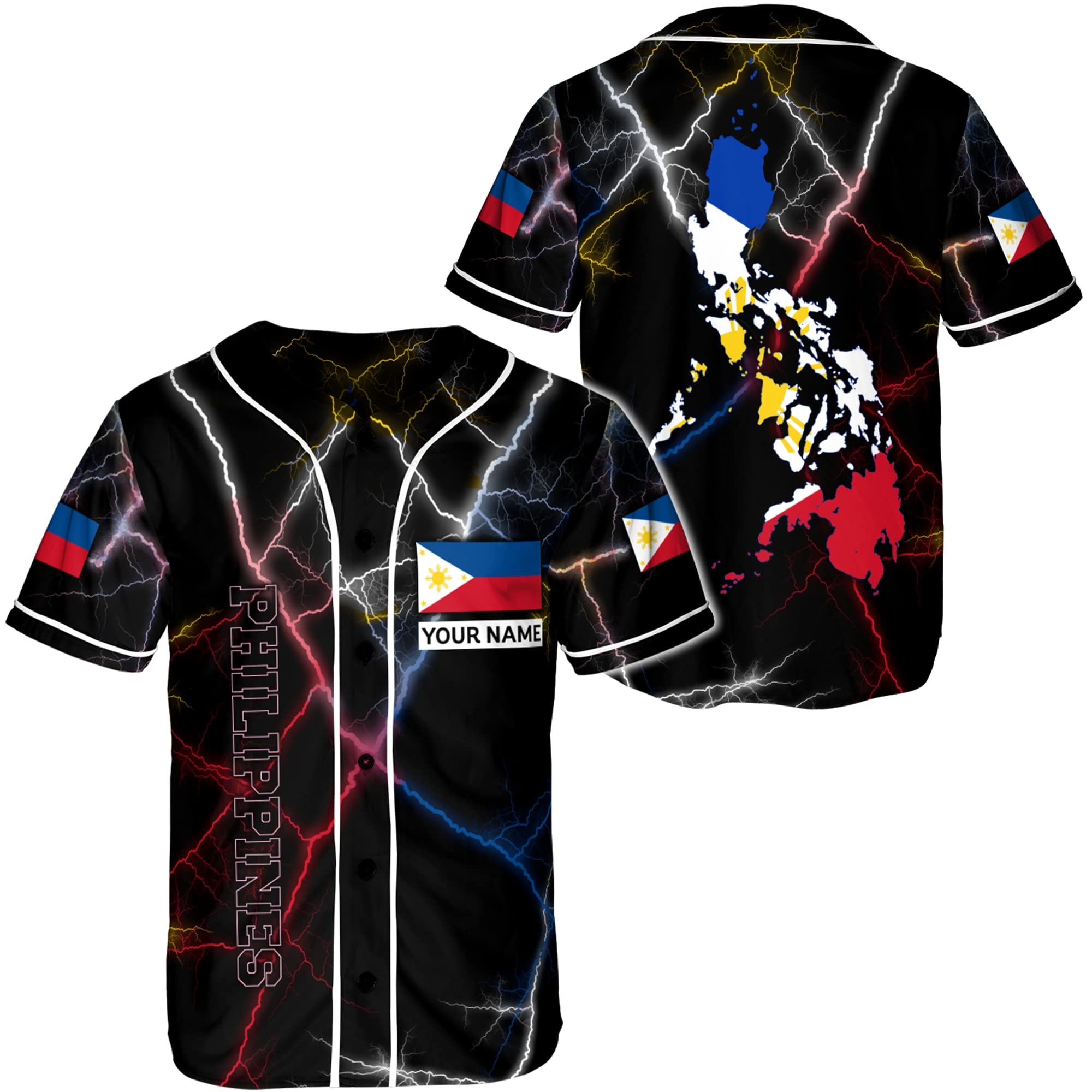 Personalized Philippines Baseball Jersey XS-5XL, Filipino Flag Baseball Jersey, Philippines Shirts, Philippines Flag Shirt, Style 4, Small-5X-Large