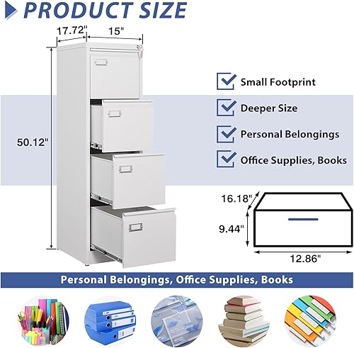 Miniatura 40 de Archivador de 3 cajones, archivadores para oficina en casa, gabinete de almacenamiento vertical de metal con cerradura, archivador de bloqueo