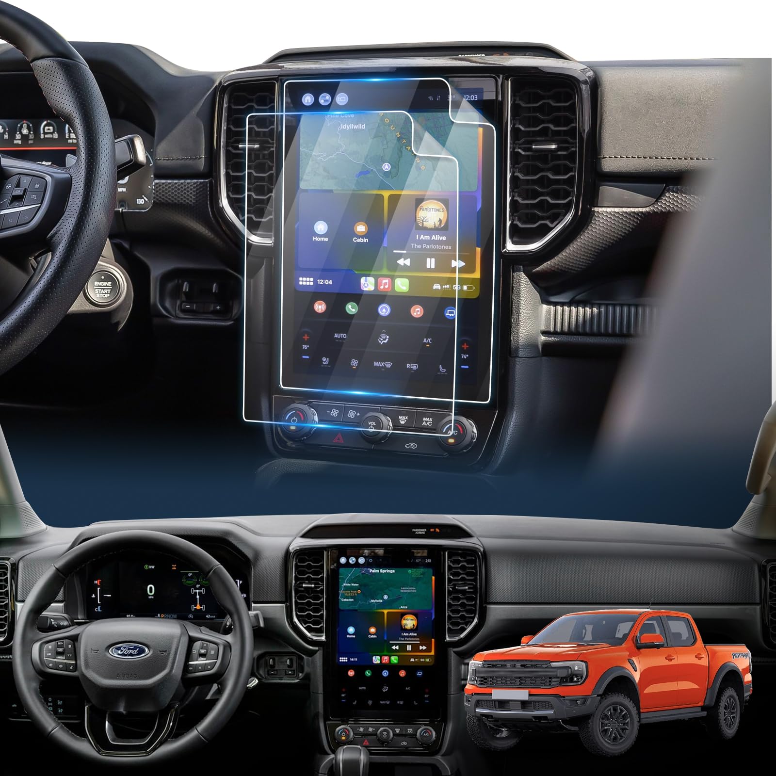 LFOTPP [2 adet] Yeni For-d Ranger Wildtrak X XLT 2023 2024 12 inç Sync Navigation Koruyucu Folyo, Ranger 30,5 cm Nano PET 5H Çizilmez Navigasyon Parmak İzi Ekran Koruyucu Folyo Aksesuar