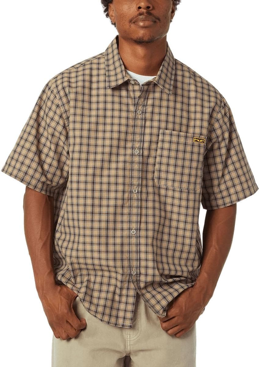 HUF Stretch Micro Plaid Shirt - Clay - XL