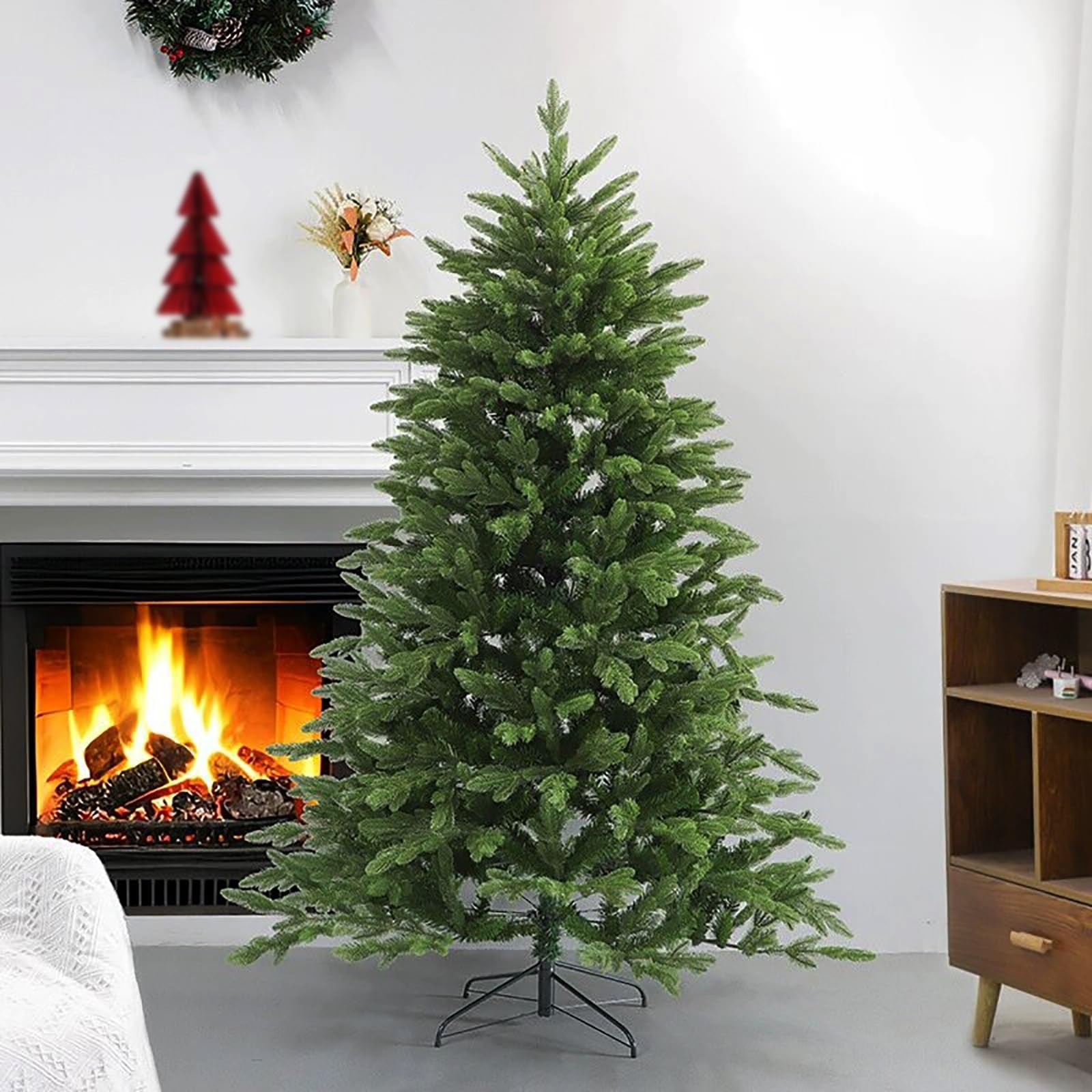 Árbol de Navidad Artificial Verde de PE, Pino Navideño Premium con Bisagras para Decoración de Interiores, Incluye Soporte(240cm/8ft)