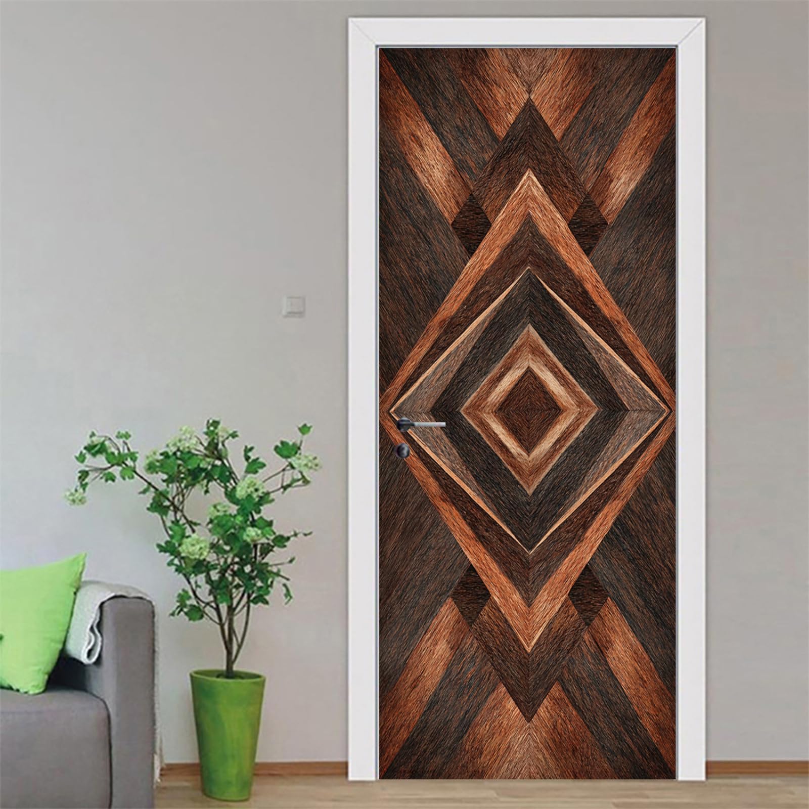 Stickers porte géométrie brune autocollant placard amovible 215cm
