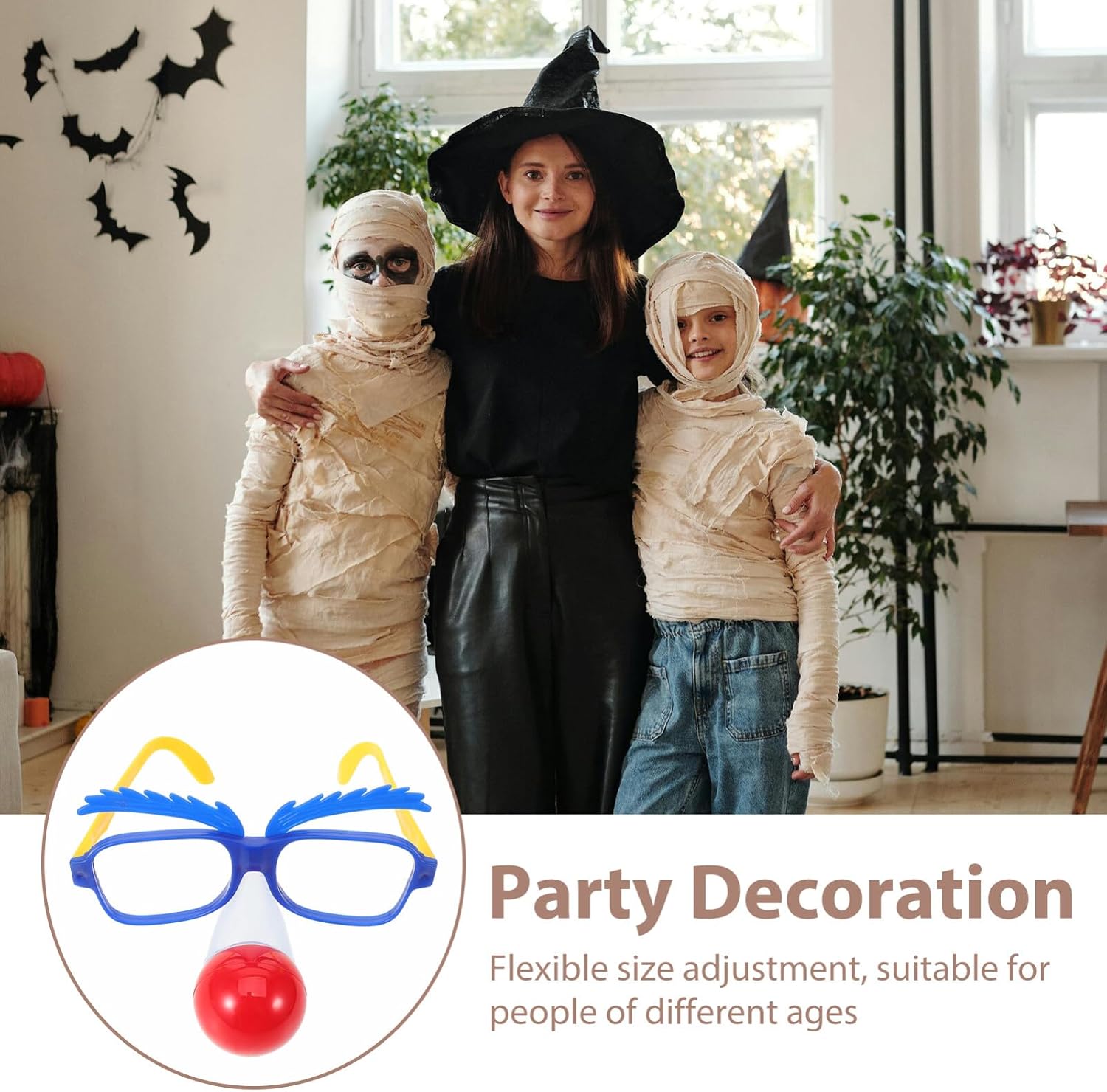 Circus Clown Glasses with Clown Nose, Disguise Glasses Red Clown Nose Funny Jokers Dress Up Costume Cosplay Photography Prop for Carnival Birthday Party