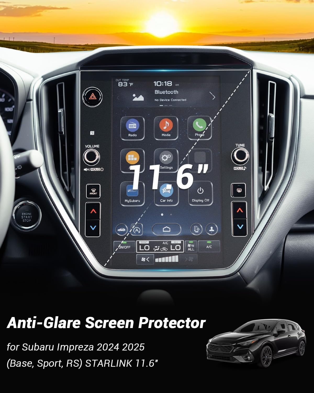 11.6" Anti Glare Matte 2026 Subaru Impreza Screen Protector for 2024 2025 2026 Subaru Impreza (Base, Sport, RS) STARLINK Infotainment Touchscreen Cover Screen Saver for Subaru Impreza 2026 Accessories