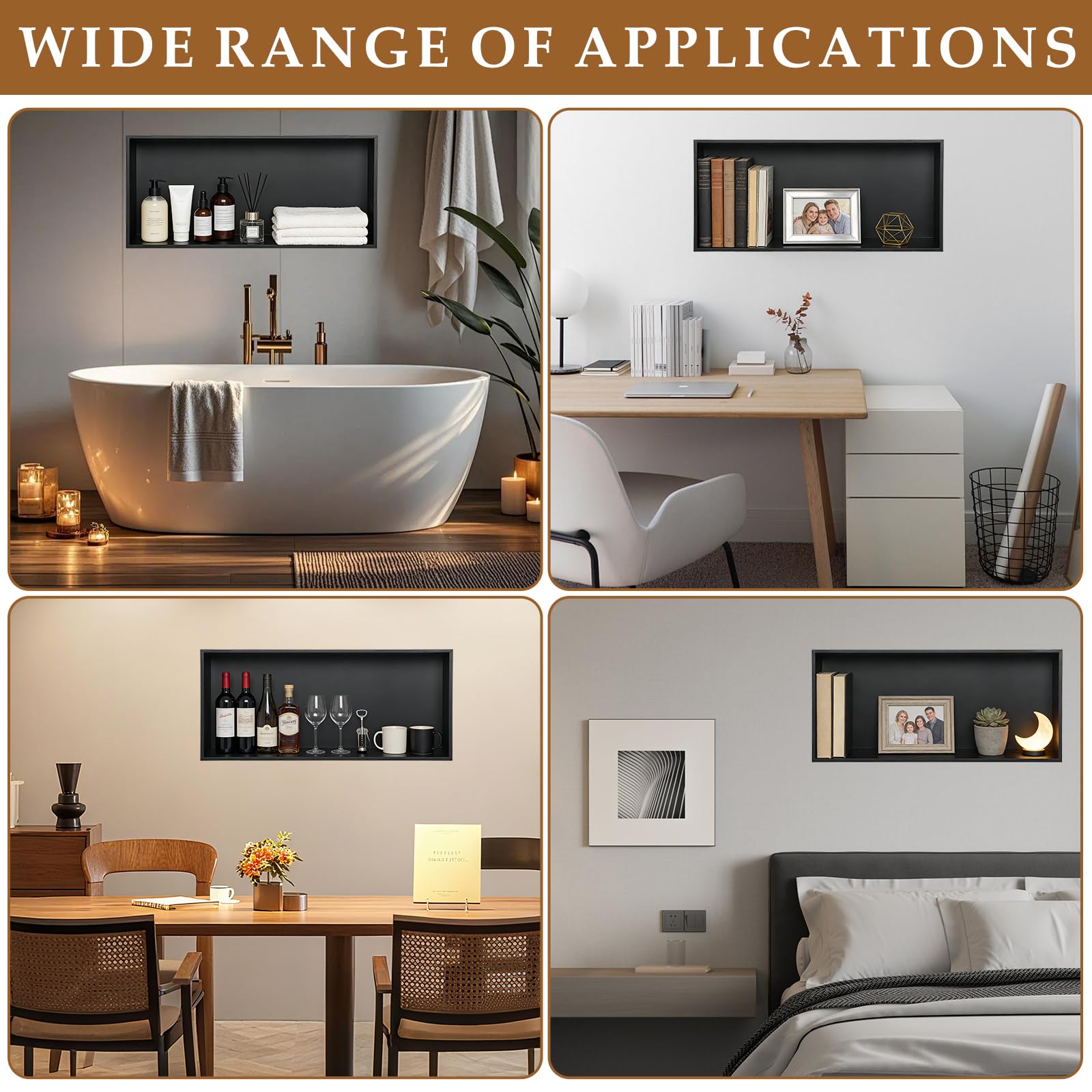 Niche de Douche,Niche Salle de Bain a Encastrer en Acier Inoxydable 304,70.5x30.5x12.5cm Niche Murales,Pas de Carrelage Nécessaire,Scellé et Étanche