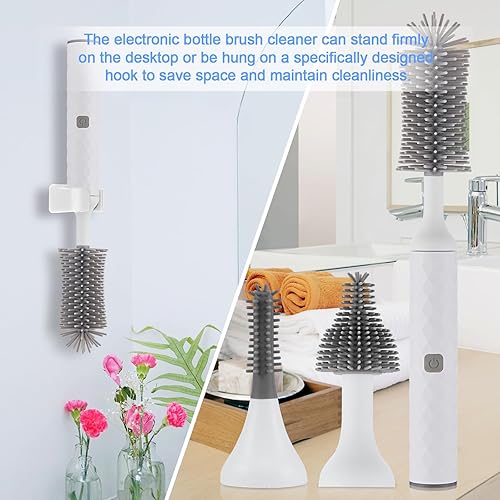 Vista 32 de Cepillo eléctrico para botellas, juego de 4 cepillos para botellas con limpiador de cepillo para biberones, cepillo para pezones, limpiador para Azul