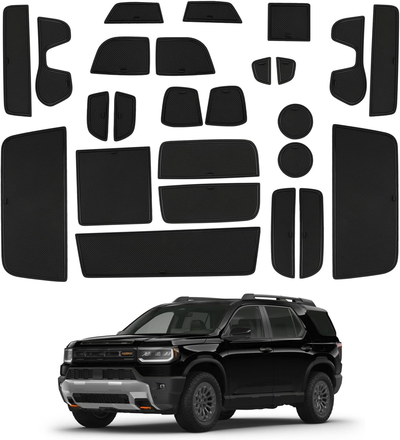 CDEFG 25PCS for 2026 Honda Passport Door Slot Mats Cup Holder Mats 2026 Honda Passport Accessories Console Insert Pocket Rubber Set Console Coaster Liner Pads