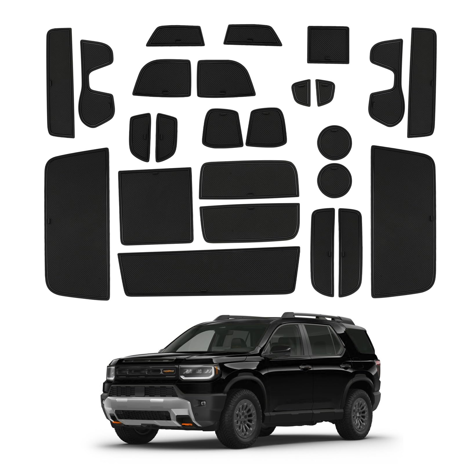 CDEFG 25PCS for 2026 Honda Passport Door Slot Mats Cup Holder Mats 2026 Honda Passport Accessories Console Insert Pocket Rubber Set Console Coaster Liner Pads