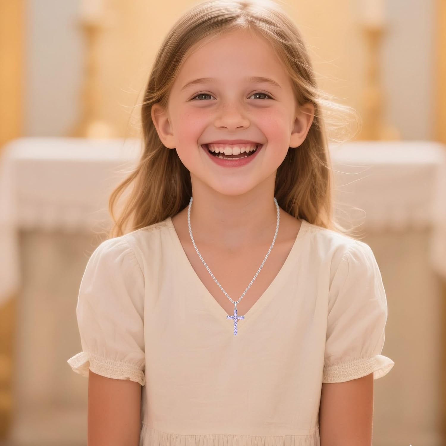 Birthstone Cross Necklace for Women,First Communion Gifts Easter Baptism Cross Jewelry Pendant Gifts - Image 3