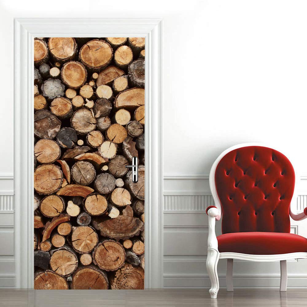 Sticker porte effet 3D bois pour créer une ambiance chaleureuse dans votre salon