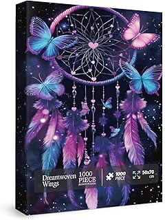 Gradient Butterfly Dream Catcher Puzzle for Adult 1000 Piece, Fantasy Starry Night Jigsaw Puzzle, Purple Art Challenging Puzzle as Home Decor