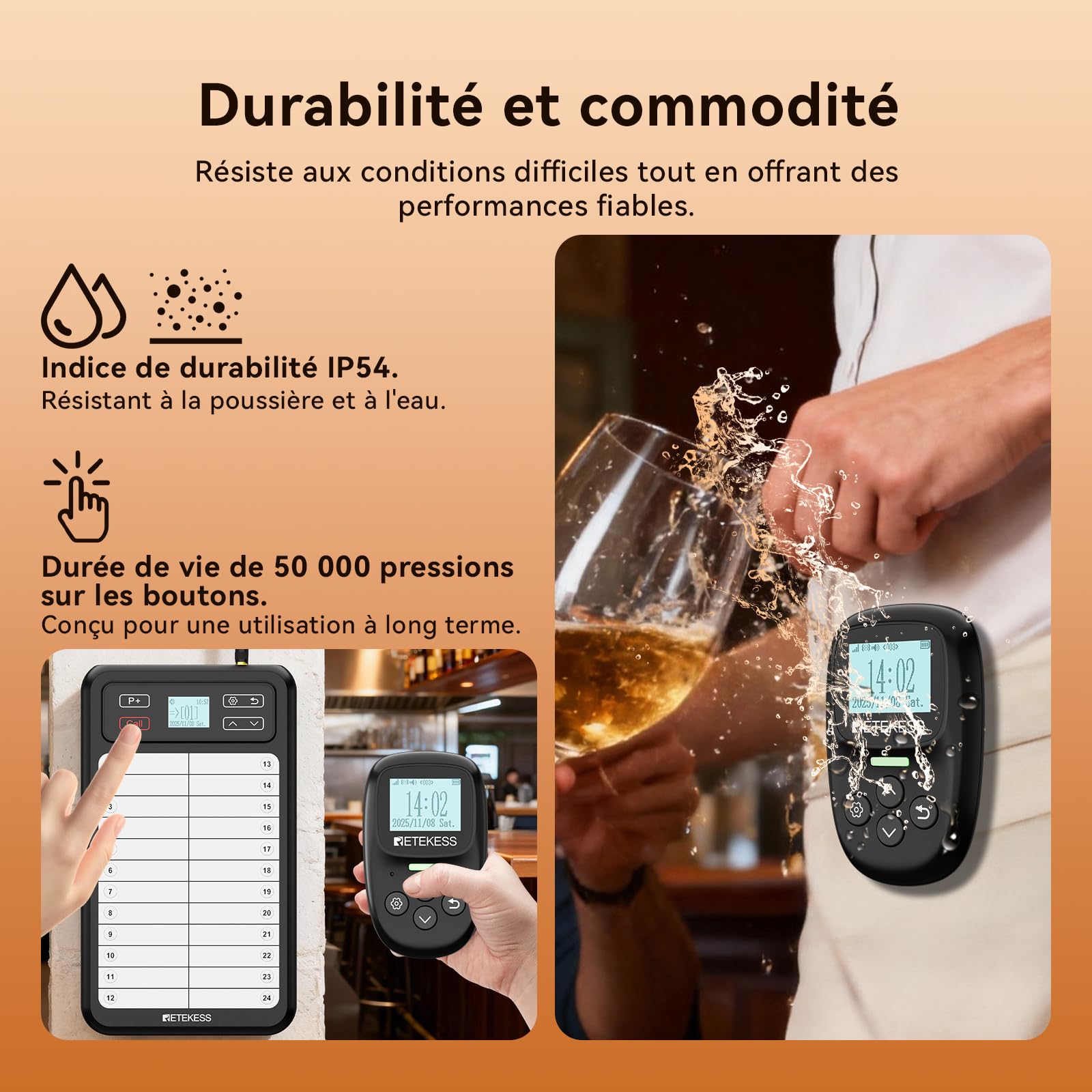 Retekess TD037 Bipeur Restaurant, Système de Bipeur avec Clavier 24 Touches, Facile à Utiliser, Clignotant et Sonore, 6 Bipeurs Inclus pour Restaurants, Cafés, Bars et Hôtels