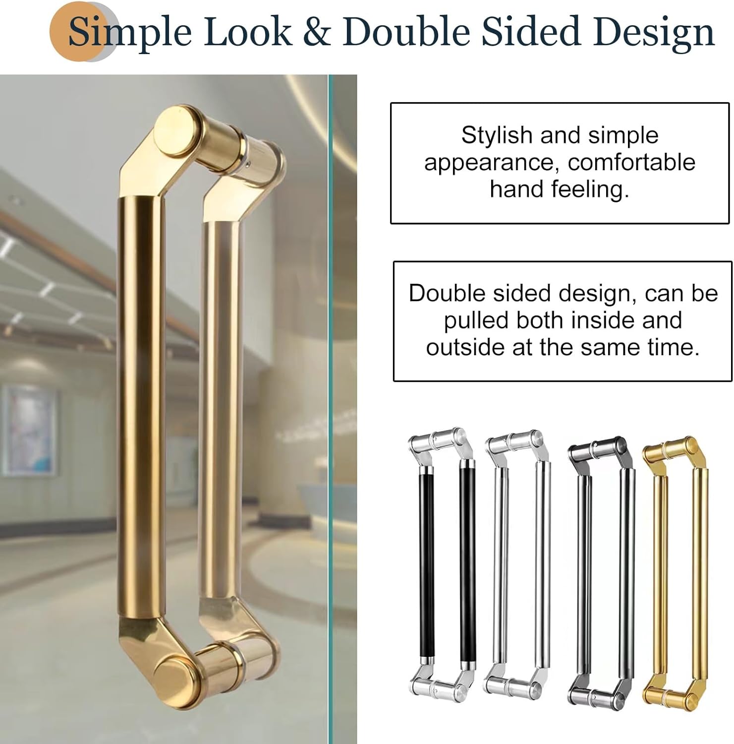 Heavy Duty Commercial Double Sided Door Handle, 304 Stainless Steel Modern Push Pull Handles for Hotels, Offices & Glass Doors - Gold Finish, 100cm (39 3/8")