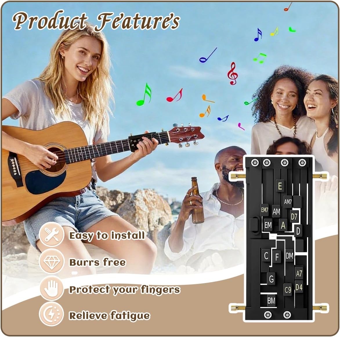 Guitar Chord Presser Beginners Guitar Aid Chords Trainer Guitar Cord Presser 16 Chords Equipped With a Pick And Capo For Beginners and Arthritis Player Easy to Use Gift for Beginners (Black) image 4