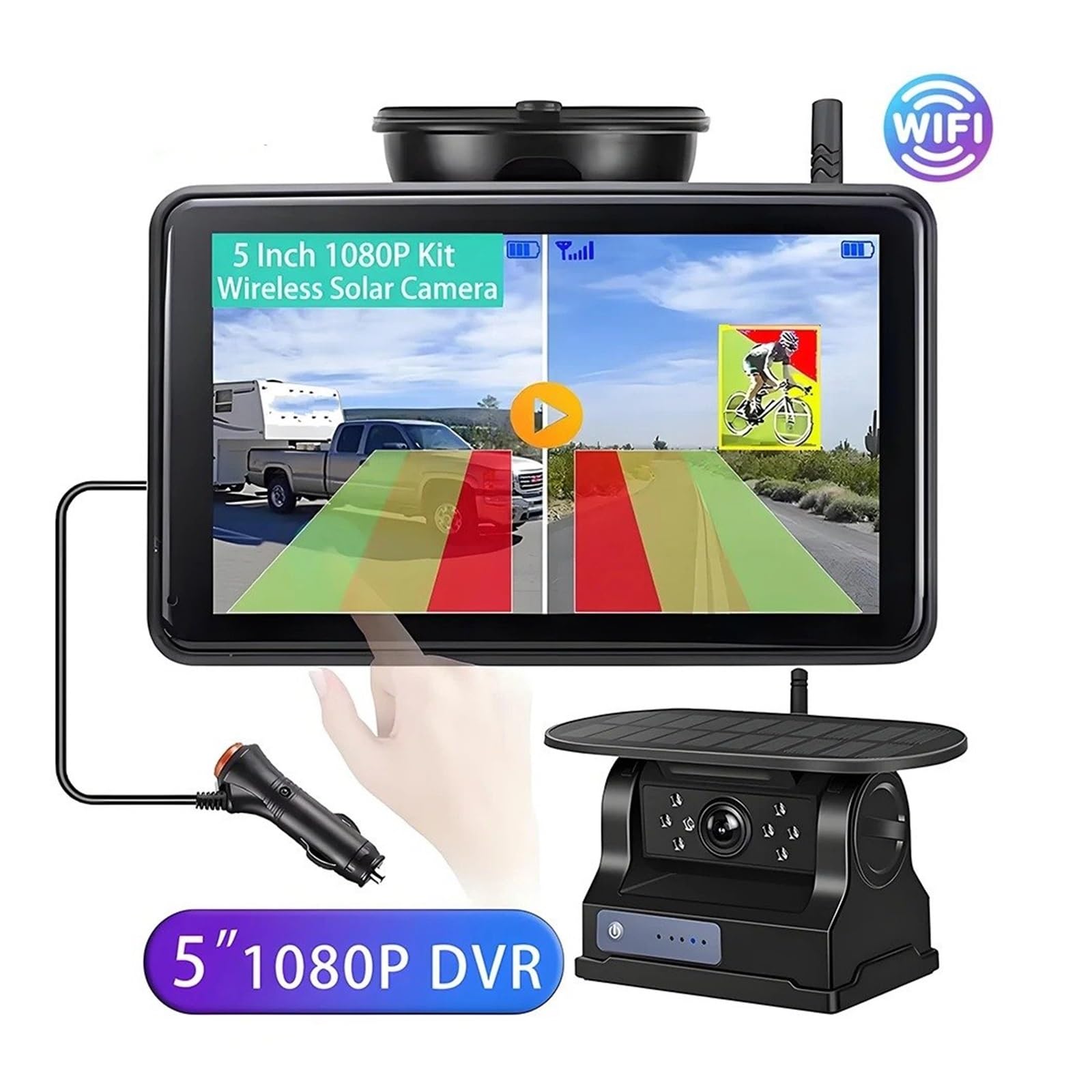 Telecamera Backup Wireless Con Ricarica Solare Magnetica Wifi Con Registratore DVR Da 5 Pollici Allarme Punto Cieco BSD Per Camion Rimorchio Telecamera Retromarcia
