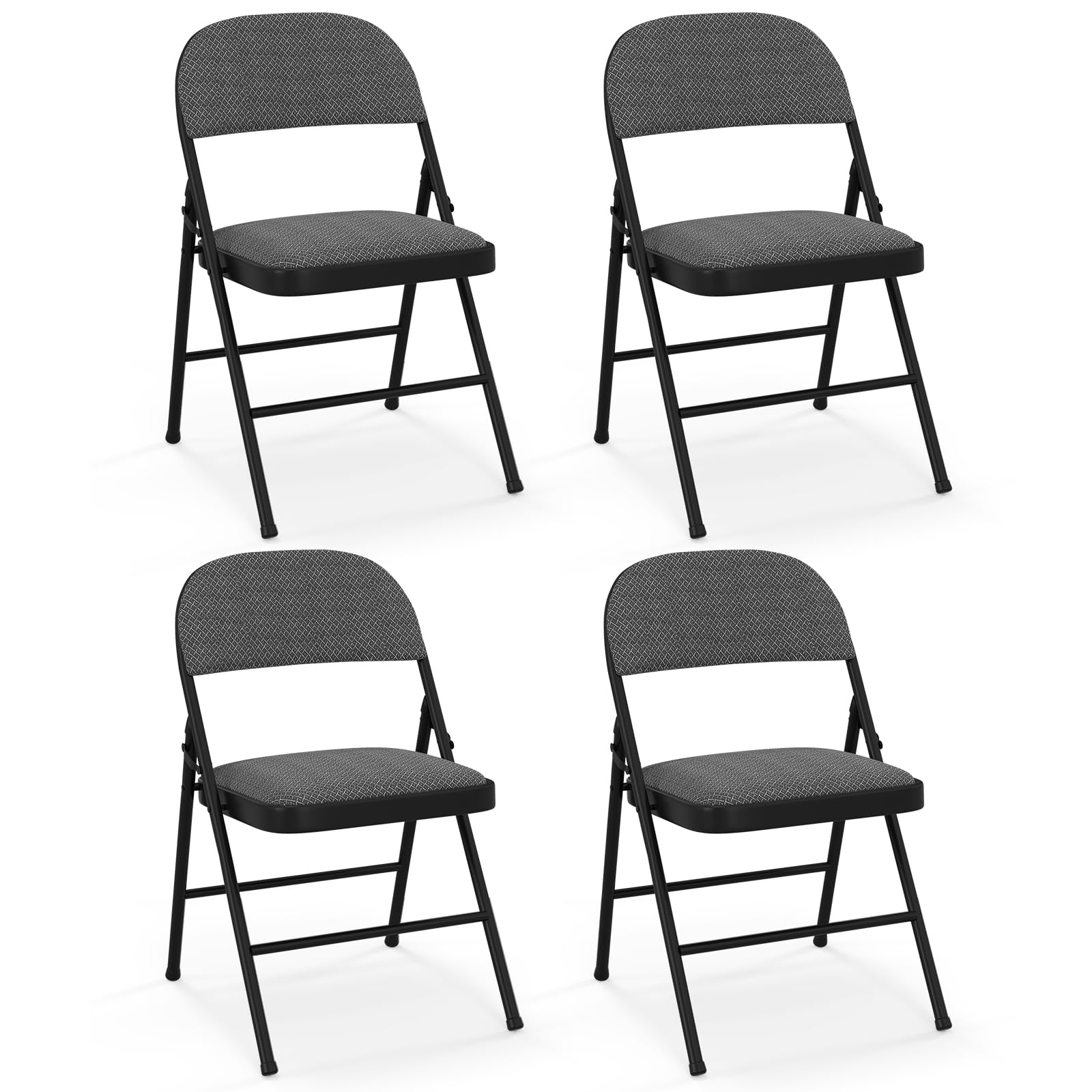 TANGZON 2/4/6 Pack Fabric Padded Folding Chairs, Steel Frame Conference Chairs with Backrest & Non-Slip Foot Pads, Easy Storage Event Hall Guests Seat for Home Office Reception (4pcs,Mid Back,Grey)