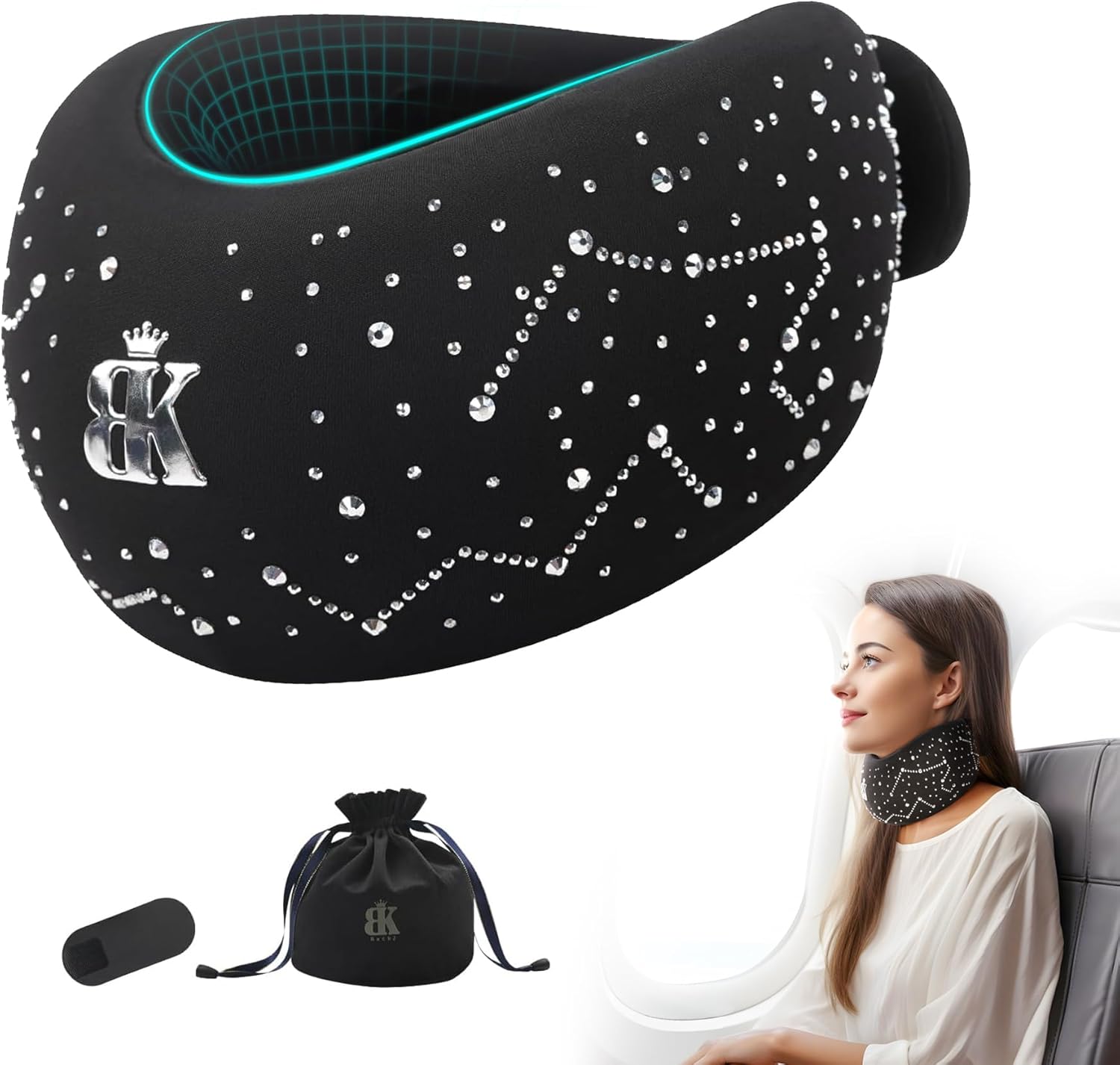 Cozyhealth Small Travel Neck Pillow for While Sleeping on Airplane, Memory Foam Comfort Neck Brace Pillow, Gently Neck Support for Nap Washable Cover, Suitable for Travel/Work/Home (Starry Sky Black)