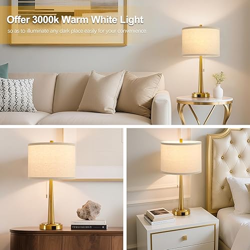 Miniatura 4 de GyroVu Lámparas de mesa de 22 pulgadas, lámparas de noche con puertos USB y C, lámpara de mesita de noche con cadena de tracción, juego de 2