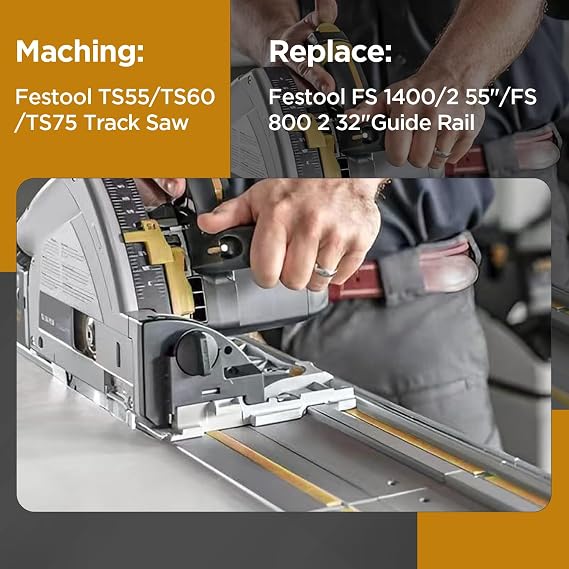 55 Track Saw Guide Rail Compatible for Festool TS-55/TS-75 Track Saws, Angchun 55 FS-1400/1 Guide Rail(1400 mm) Include 1-Piece 55 Aluminum Alloy Track Saw Guide Rails for Long Woodworking Cuts