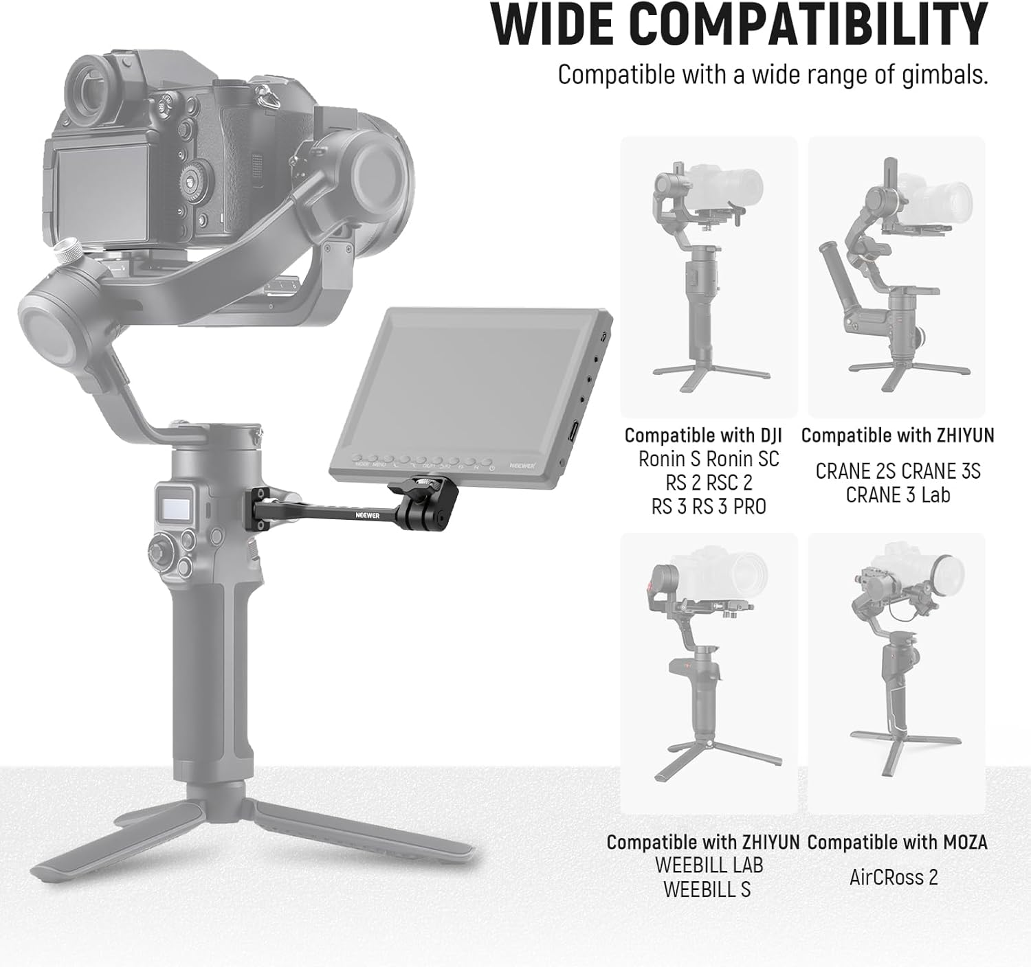 NEEWER Adjustable Field Monitor Mount, 360° Rotating Camera Monitor Mount with 1/4 Inch Thread, Compatible with DJI RS4 Pro RS3 RS2 RSC2 ZHIYUN Crane 2S Crane 3 3S WEEBILL-S MOZA Gimbals, GA005