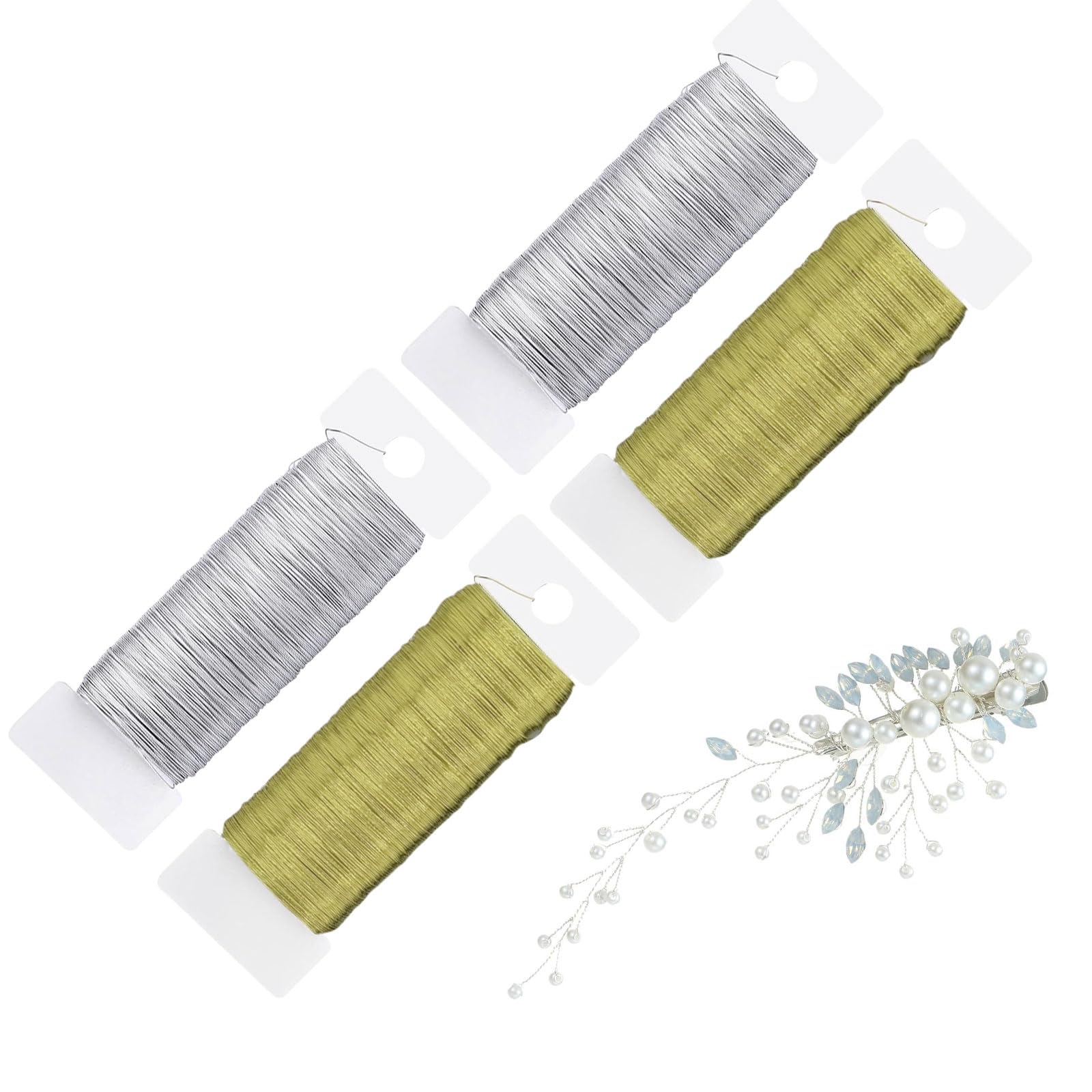 Jewellery Wire - 4 Rolls 0.35 mm Gold Silver Wire for Jewellery Making Craft, Florist, DIY Flower Arrangement, Wedding, Bouquets