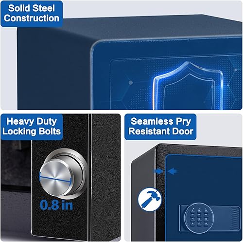 Miniatura 7 de Caja fuerte, caja fuerte de seguridad para el hogar de 1.9 pies cúbicos, con teclado digital electrónico, sistema de alarma doble, luz LED, estante