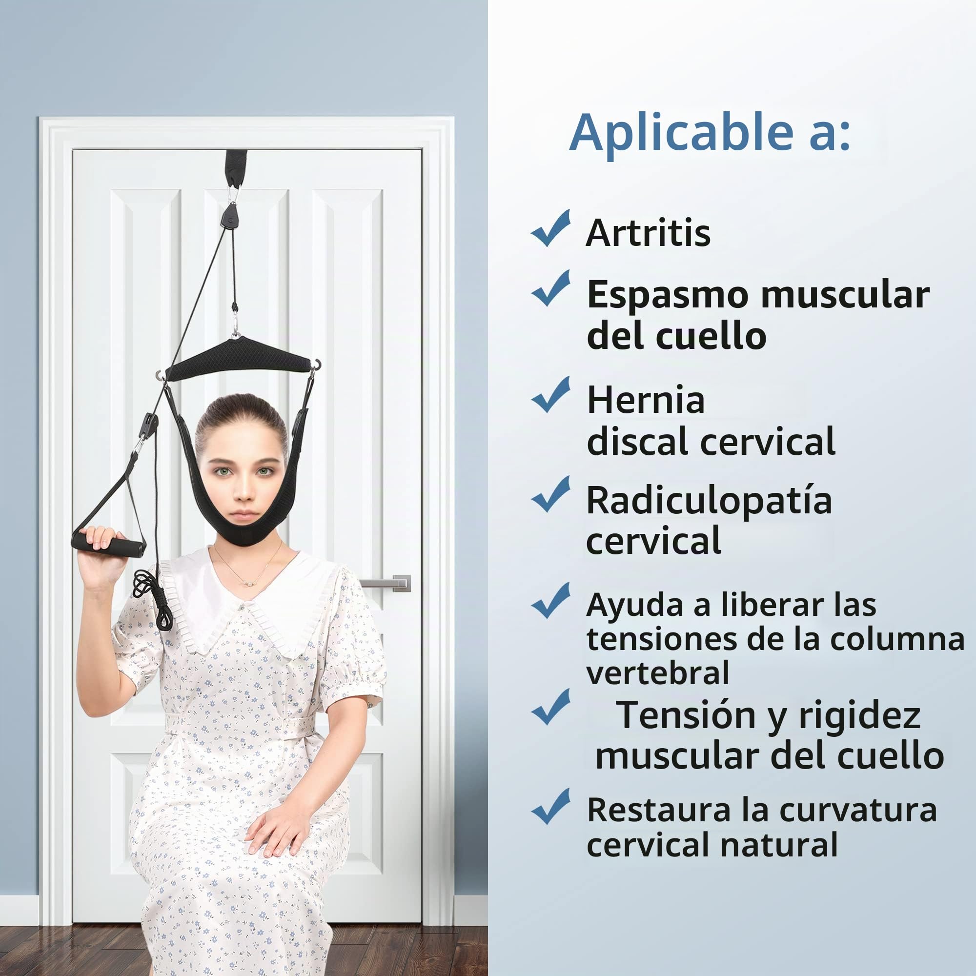 Fanwer Tracción Cervical de Cuello con Doble Trinquete para Estirar, Dispositivo Portátil sobre la Puerta para Terapia Física y Alivio del Dolor Cervical