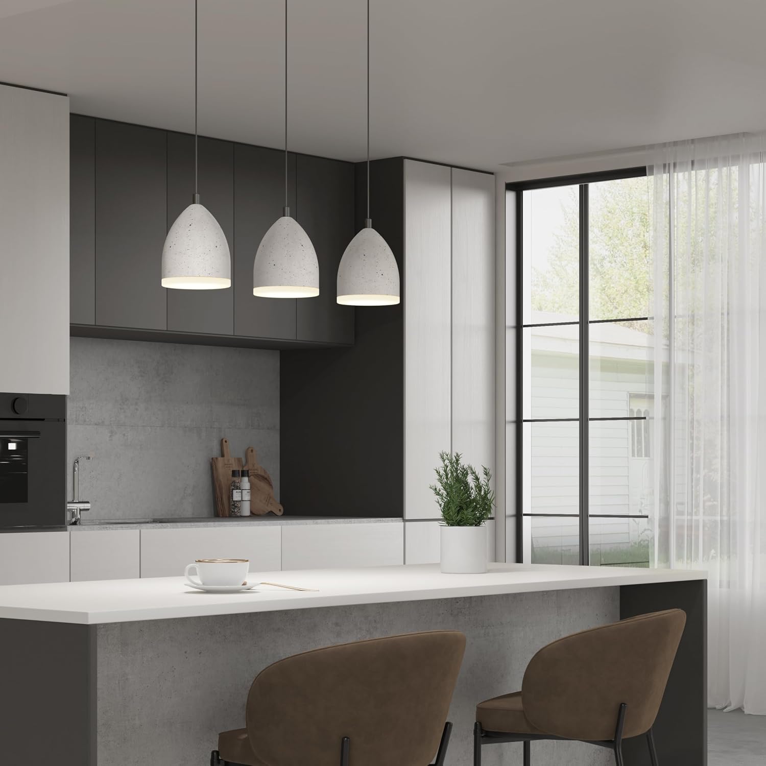 Artika Bergen 3-Light LED Pendant Light – Textured Concrete Finish, 1,750 lm, Selectable 5 White-Tone CCT, Dimmable with LED Dimmer, Industrial Modern, 50 000-Hour Life