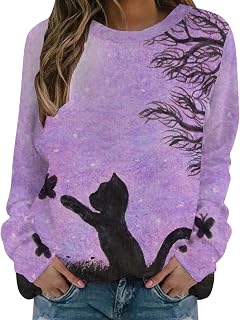 Womens Sweatshirt Cute Funny 3D Animal Printed Pullover Sweatshirts Crewneck Long Sleeve Cats T Shirt Tops