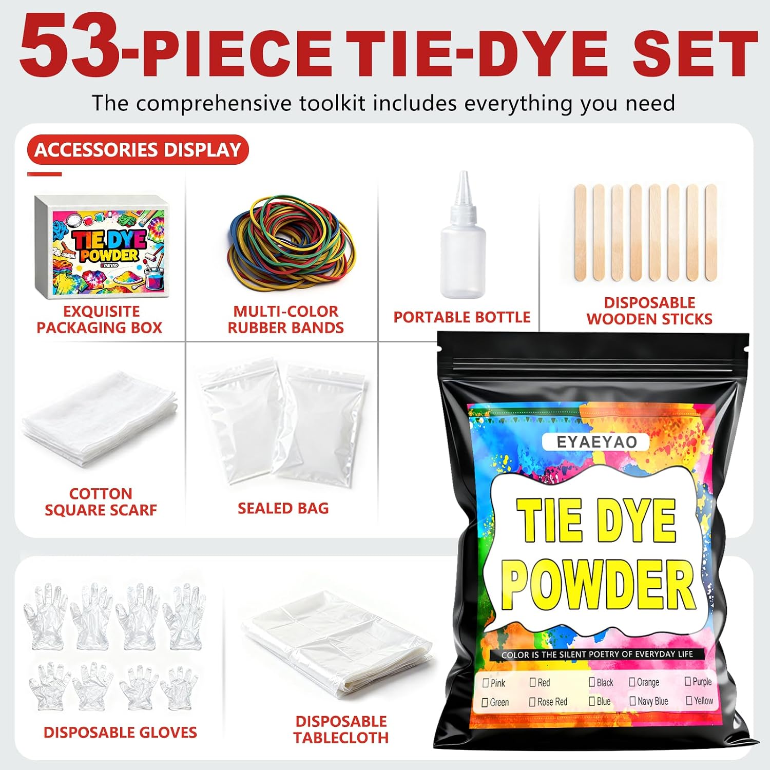 Tie Dye Kit | One-Step Fabric Dye Non-Messy DIY Craft for Large Groups | 5 Vibrant Permanent Colors with Easy Clean-Up - (Just Add Water) (5 Colors)